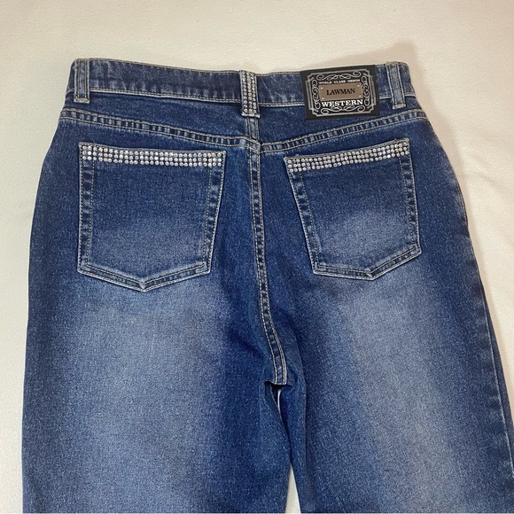 LAW MAN Women’s Blue Denim Jeans Flare Studded Waist Size 5 Stretch - Picture 12 of 13